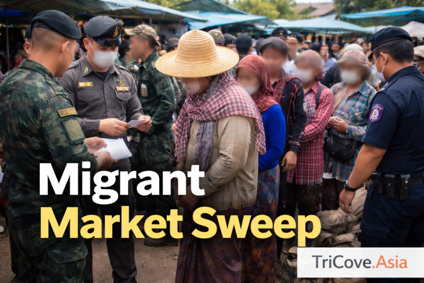 illegal migrant workers detained at a Prachuap market.